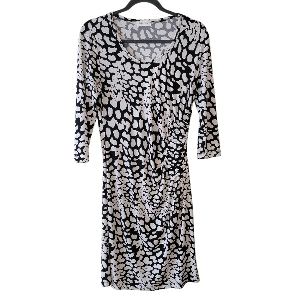 Calvin Klein Black & White Jersey Knit Shift Dress‎ Size 12